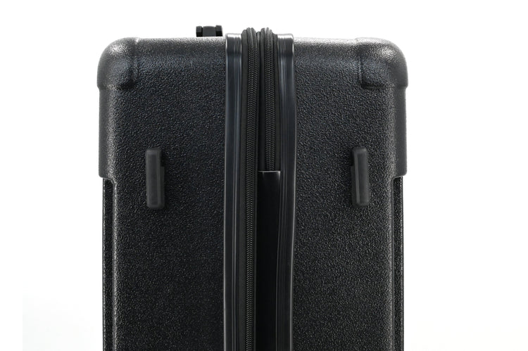 Black suitcase with a zipper on a white background