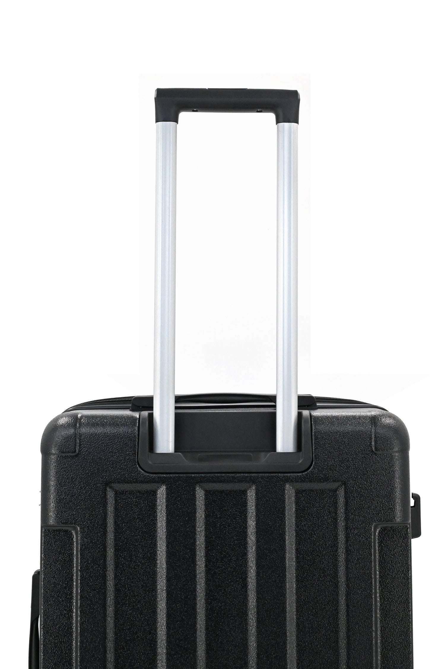 Black suitcase with a silver handle on a white background