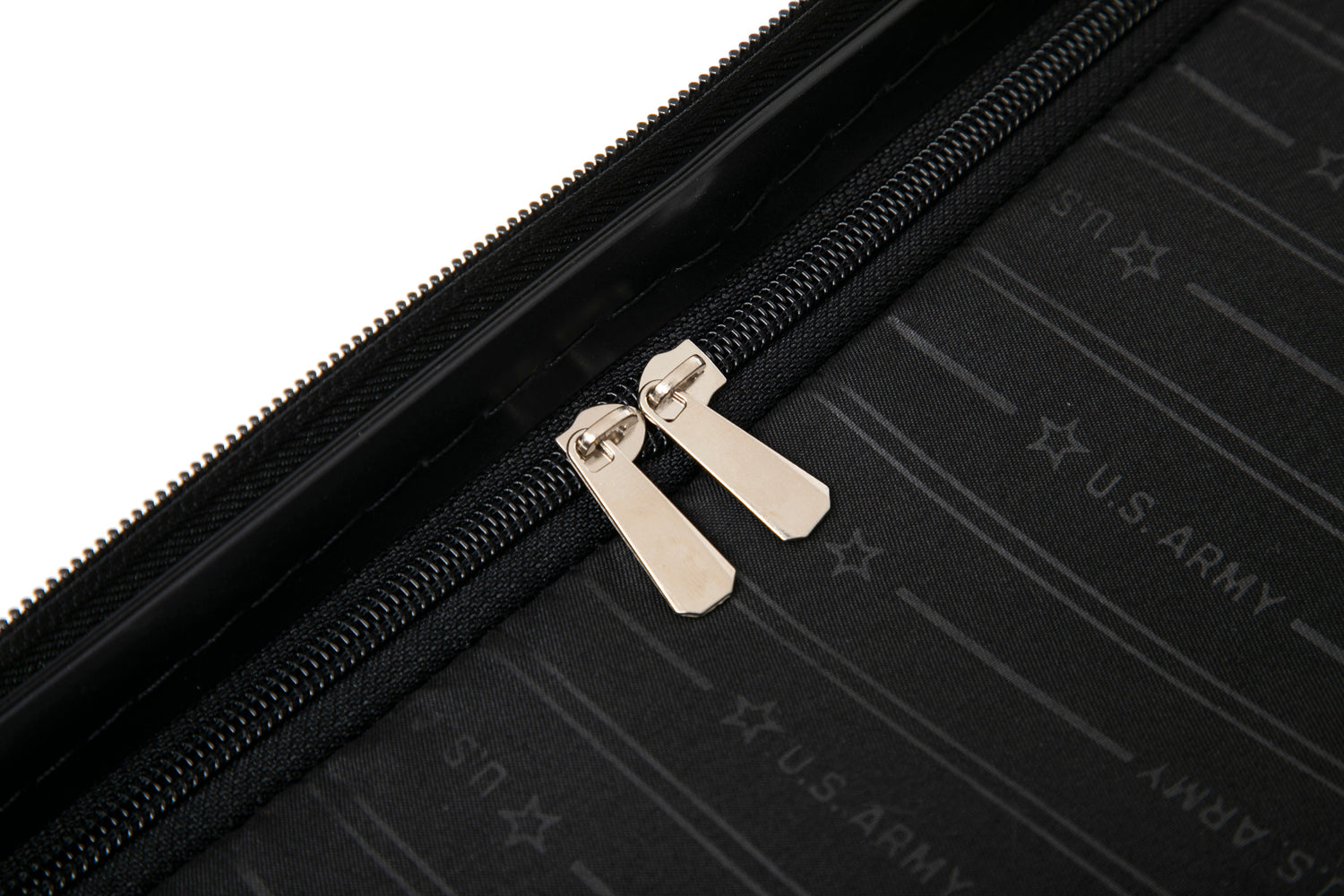 Black zippered case with U.S. Army branding on a white background