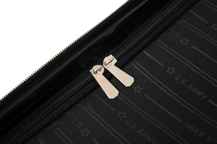 Black zippered case with U.S. Army branding on a white background