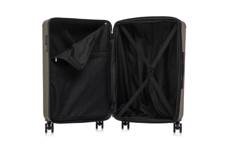 Open black suitcase on a white background