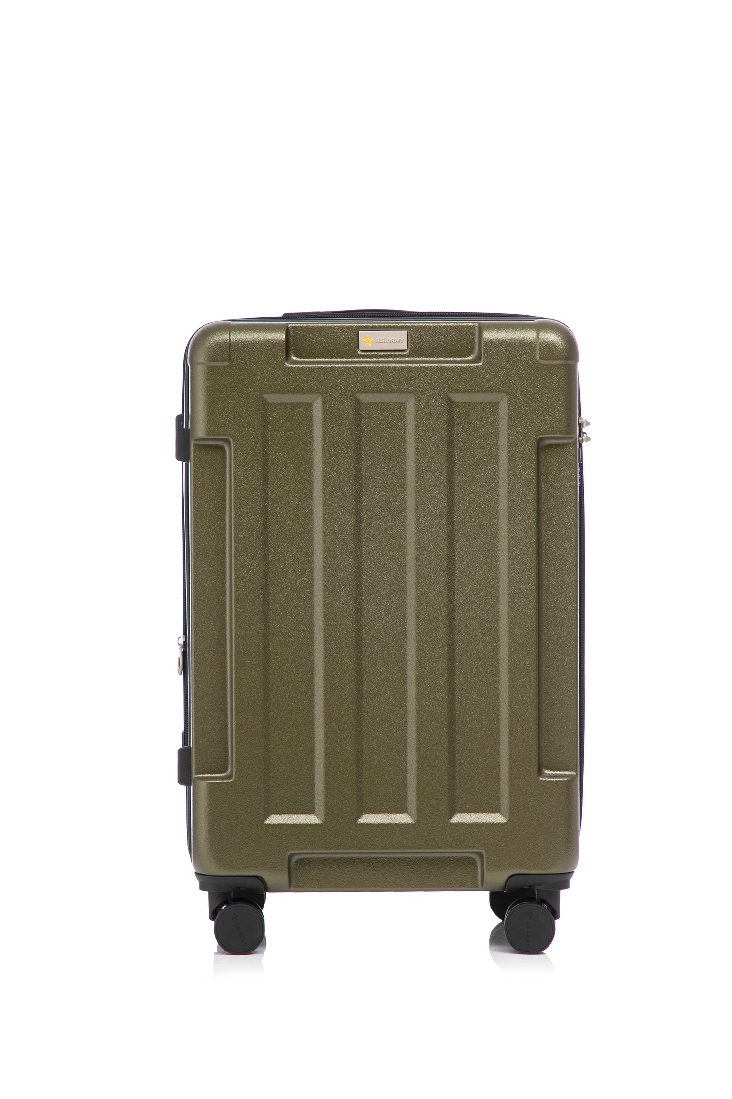 Green suitcase on a white background