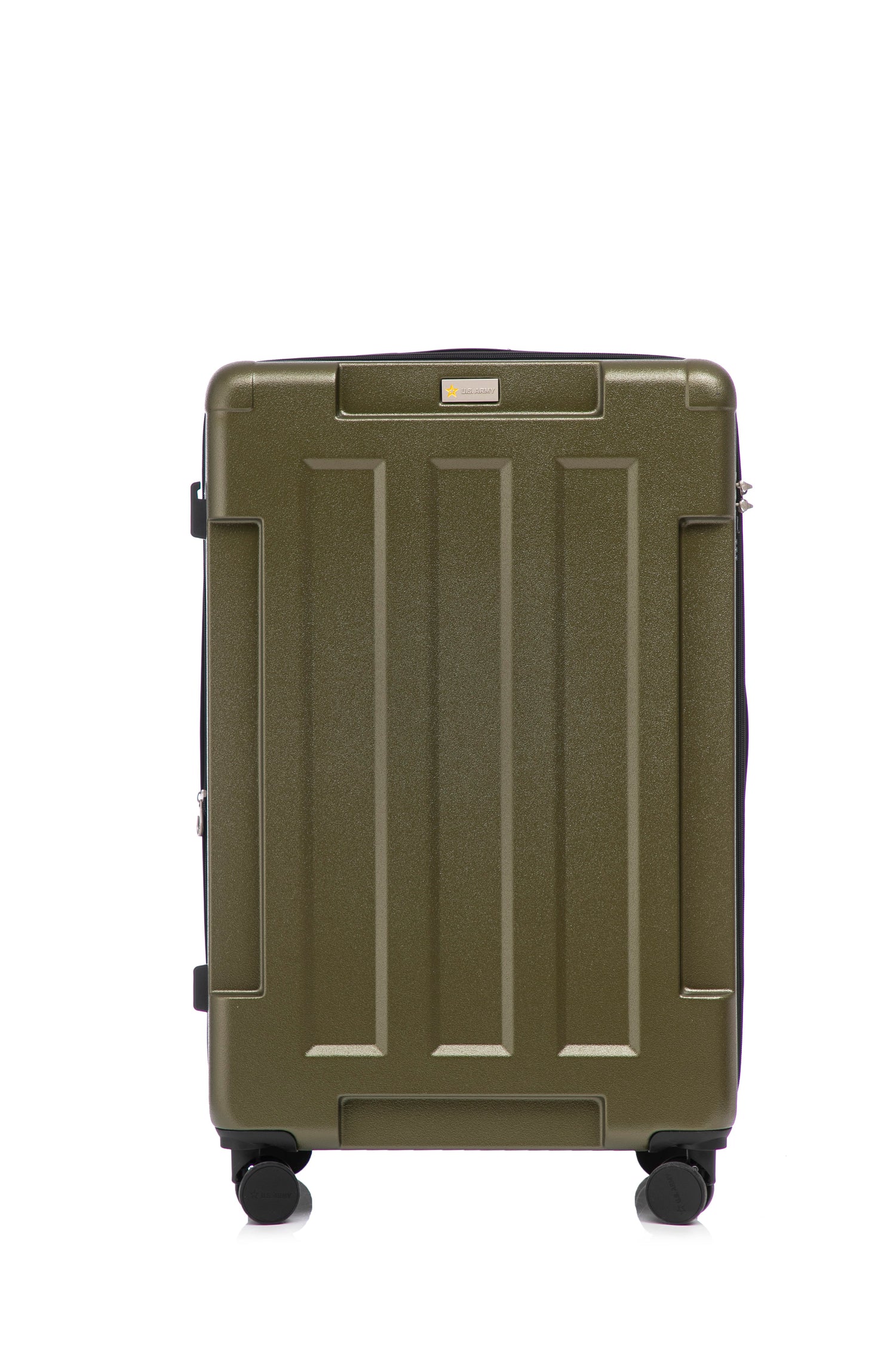 Green suitcase on a white background