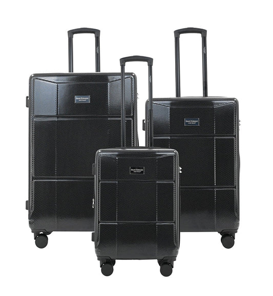 Set of black suitcases with wheels on a white background