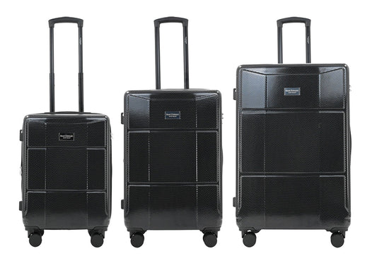 Set of black suitcases with wheels on a white background
