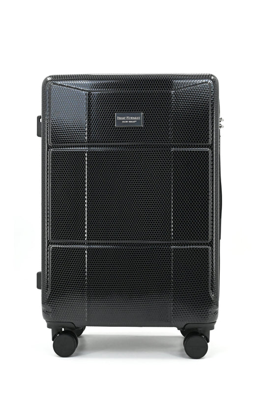 Set of black suitcases with wheels on a white background