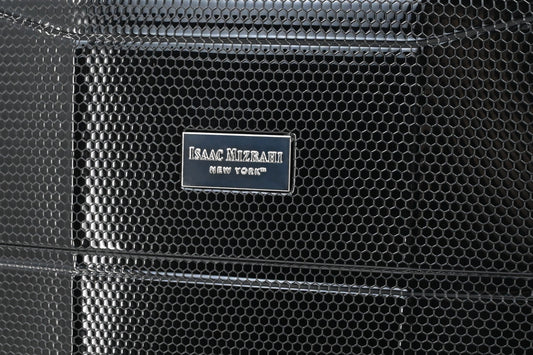 Set of black suitcases with wheels on a white background