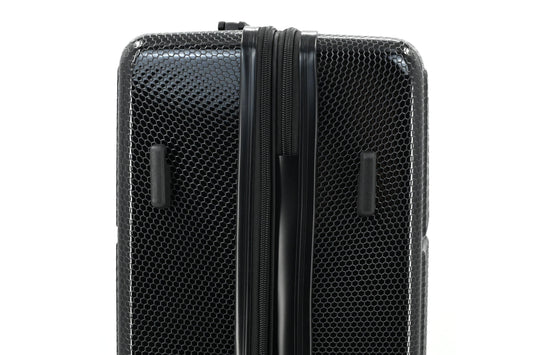 Set of black suitcases with wheels on a white background