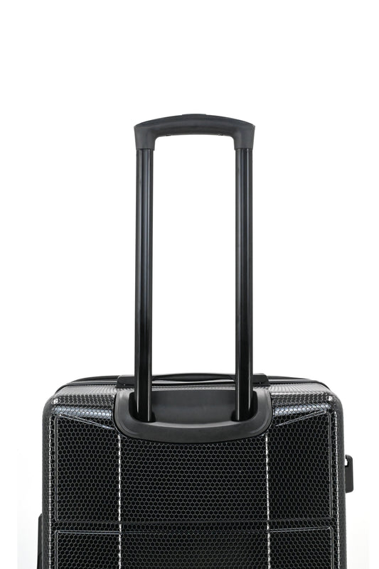 Set of black suitcases with wheels on a white background