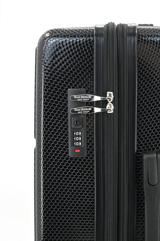 Set of black suitcases with wheels on a white background