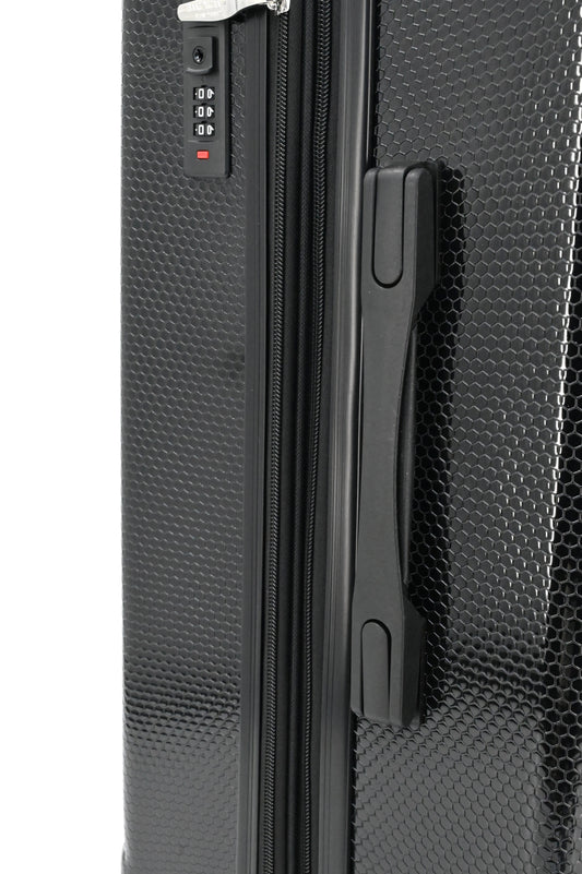 Set of black suitcases with wheels on a white background