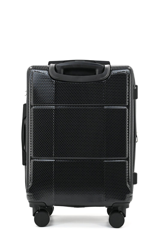 Set of black suitcases with wheels on a white background