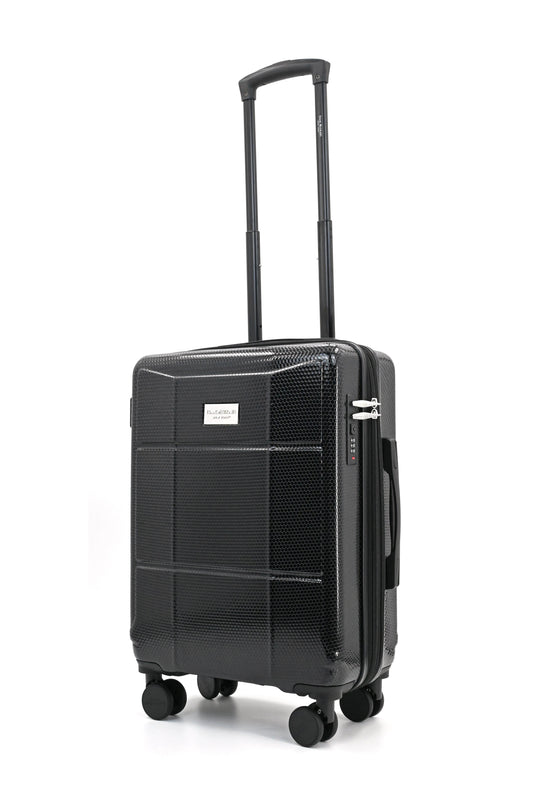 Set of black suitcases with wheels on a white background