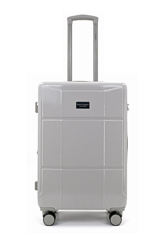 Set of black suitcases with wheels on a white background