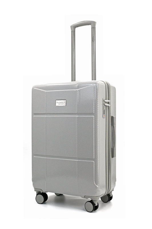 Set of black suitcases with wheels on a white background