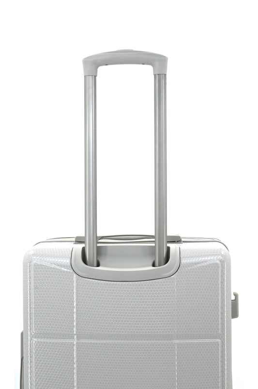 Set of black suitcases with wheels on a white background