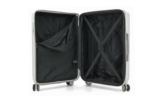 Set of black suitcases with wheels on a white background