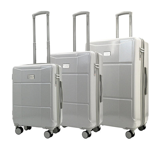 Set of black suitcases with wheels on a white background