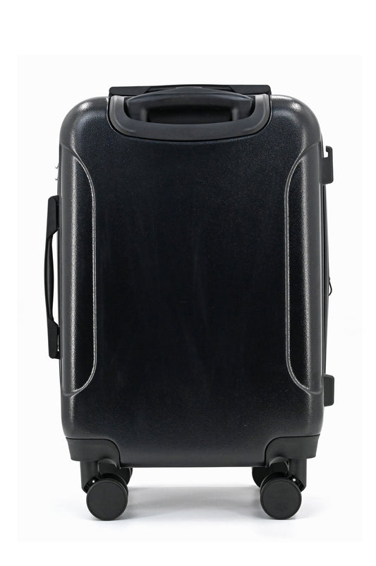 Set of three blue suitcases with wheels on a white background