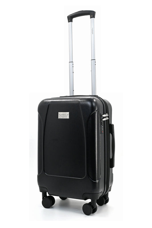 Set of three blue suitcases with wheels on a white background