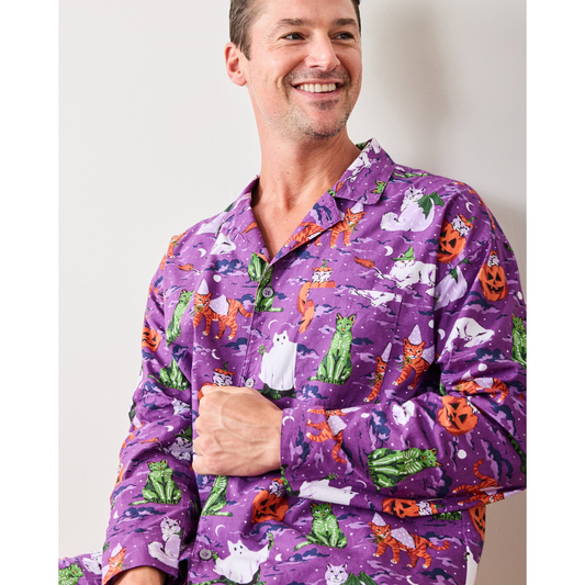 Halloween House Cats - Men's Long PJ Set - Purple Tonic