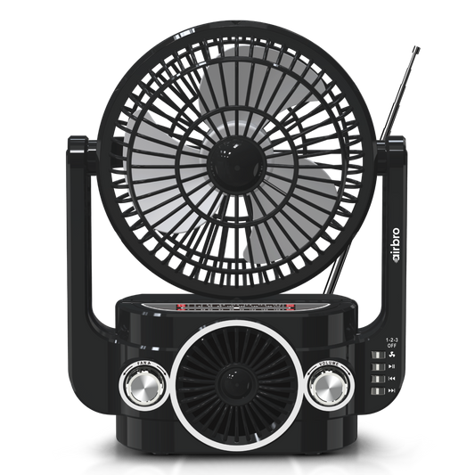 AirBro-Rechargeable Fan & Speaker – AM/FM/SW Radio, 3-Speed Fan, Bluetooth, MP3, Type-C Charging