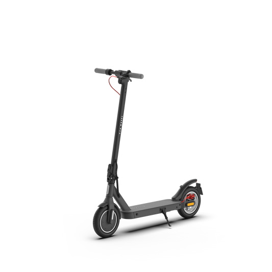 Electric scooter with smartphone displaying app interface on a white background