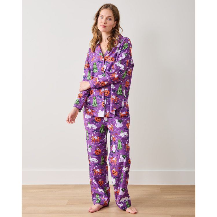 Halloween House Cats - Long PJ Set - Purple Tonic