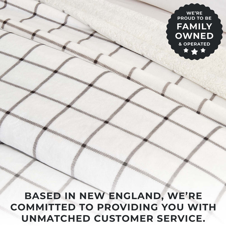 Ultra-Soft Velvet Plush Reversible Sherpa Fleece Blanket - Grey Windowpane
