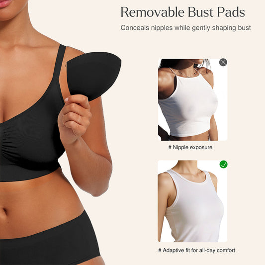Seamless Comfort Removable Pad Everyday Bra- Slim Strap - Black