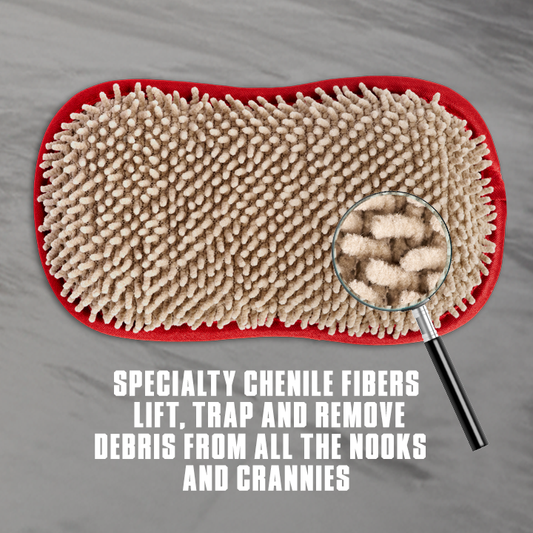 Three microfiber cleaning pads with red borders on a white background