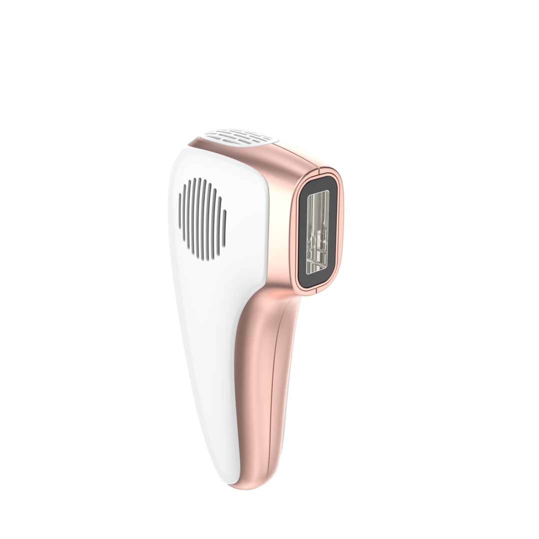 White and rose gold hair removal device on a white background