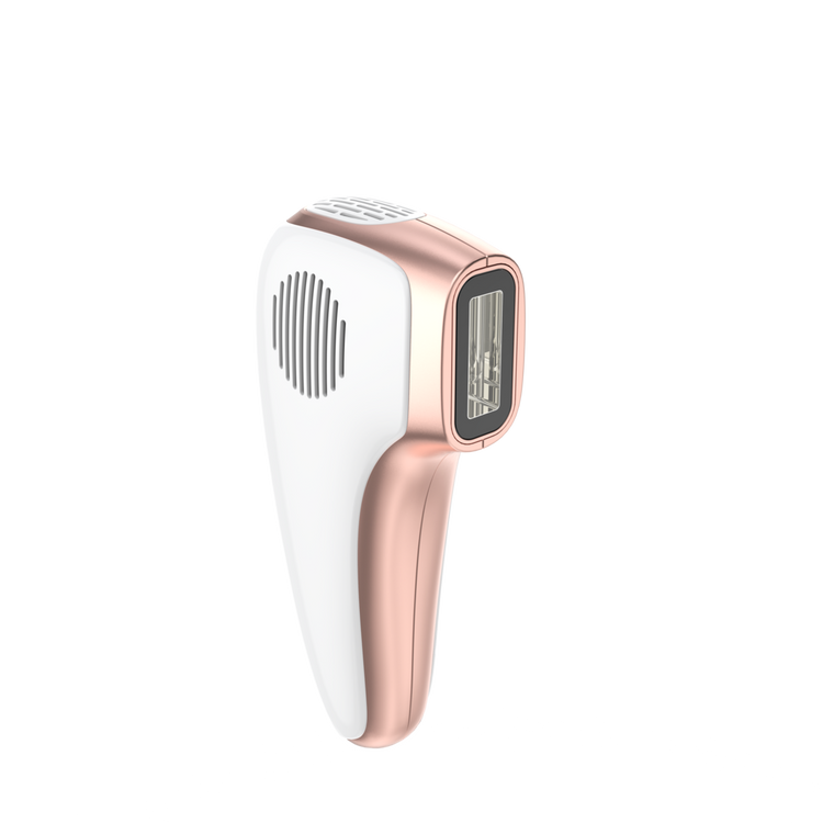 White and rose gold hair removal device on a white background