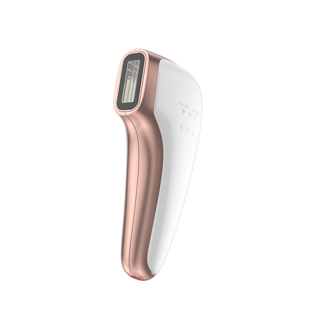 White and rose gold electronic device on a white background