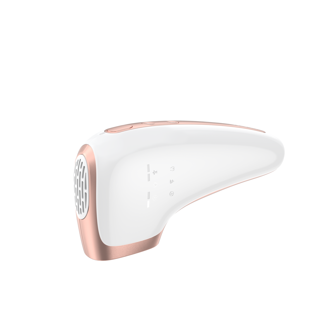 White and rose gold hair removal device on a white background