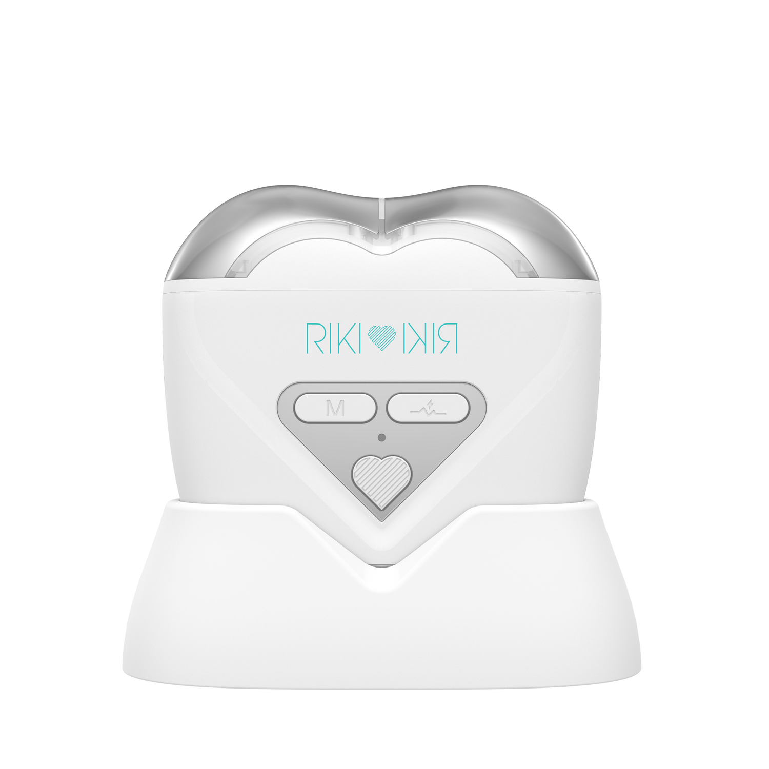 Heart-shaped device with 'RIKI KIRA' branding on a white background