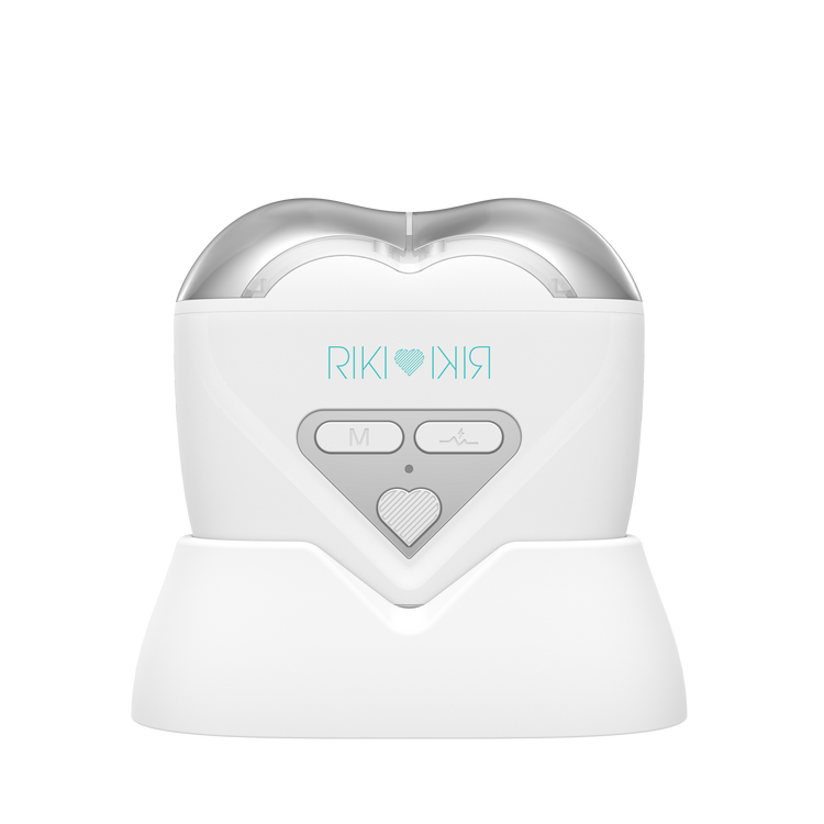 Heart-shaped device with 'RIKI KIRA' branding on a white background
