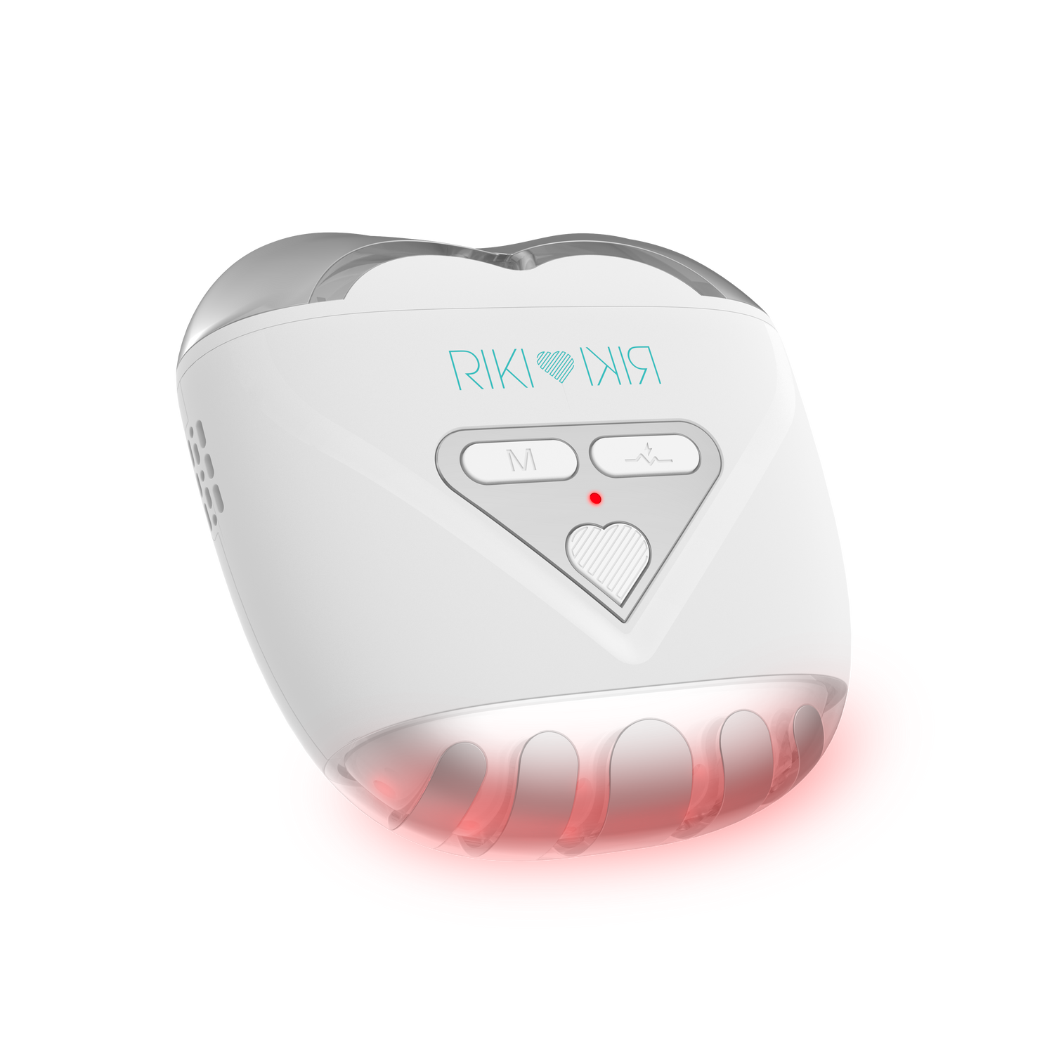 Heart-shaped device with 'RIKI RIKI' branding on a white background