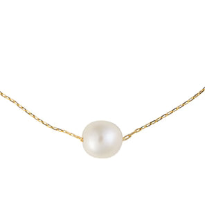Signature Floating Pearl Necklace on Gold Chain - Gold and White