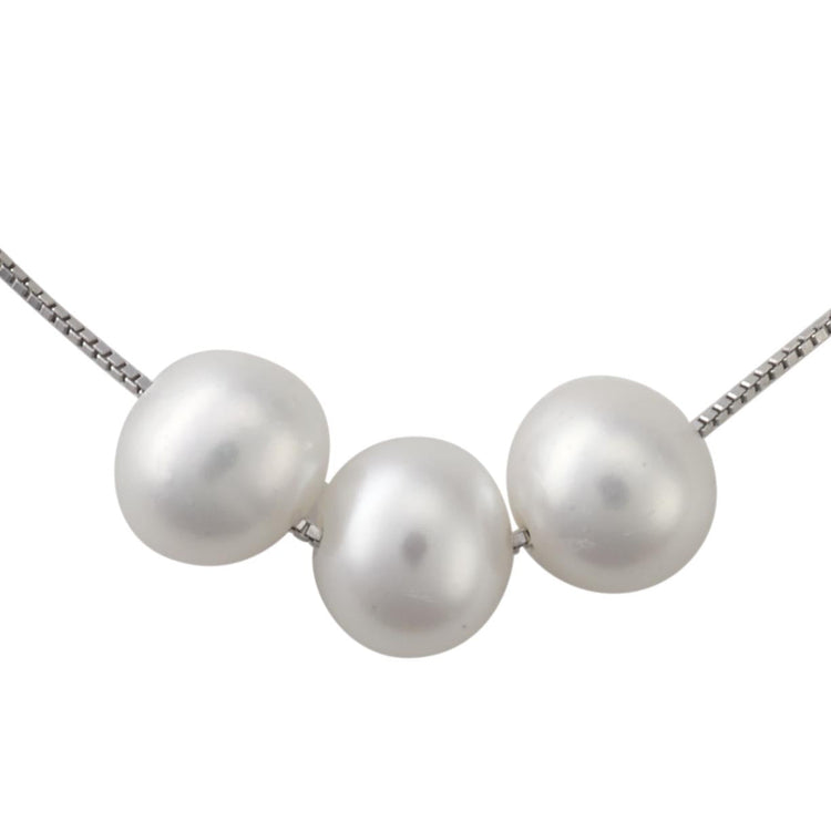 Triple floating pearl necklace -Silver16/18" adjust