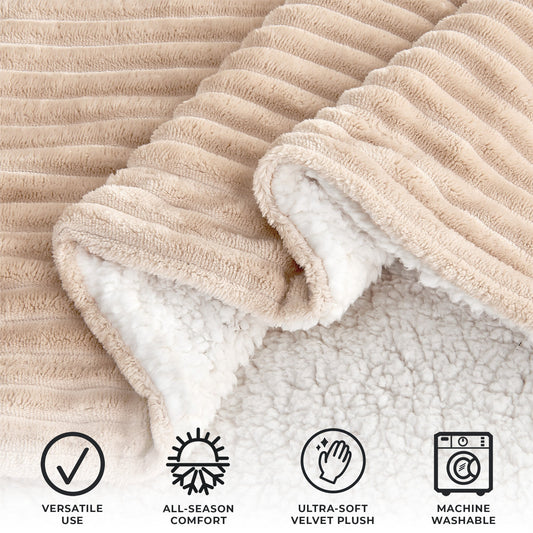 Ultra-Soft Velvet Plush Reversible Sherpa Fleece Blanket - Cappuccino