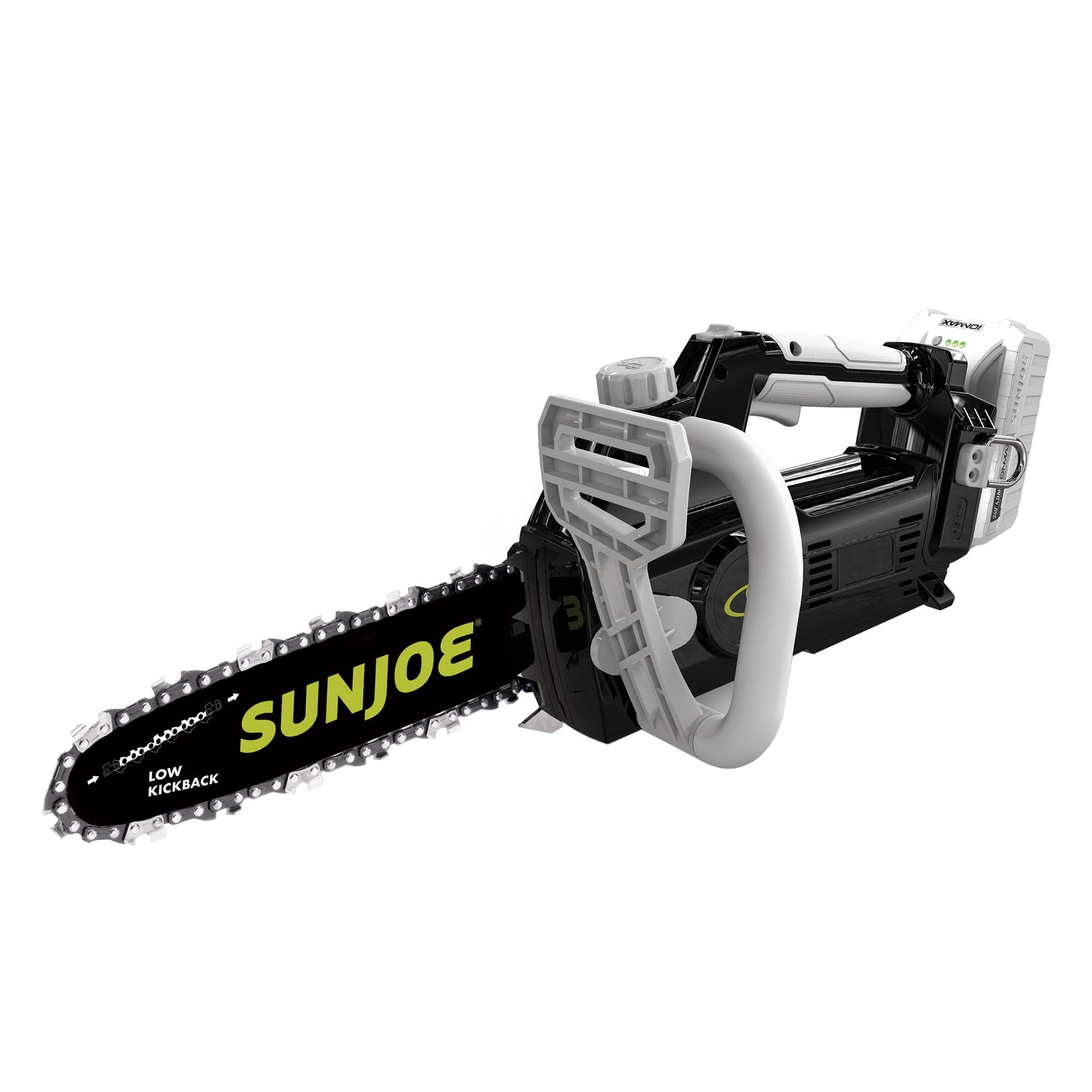 Sun Joe chainsaw on a white background