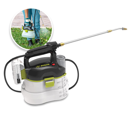 Sun Joe pressure washer with hose and nozzle on a white background
