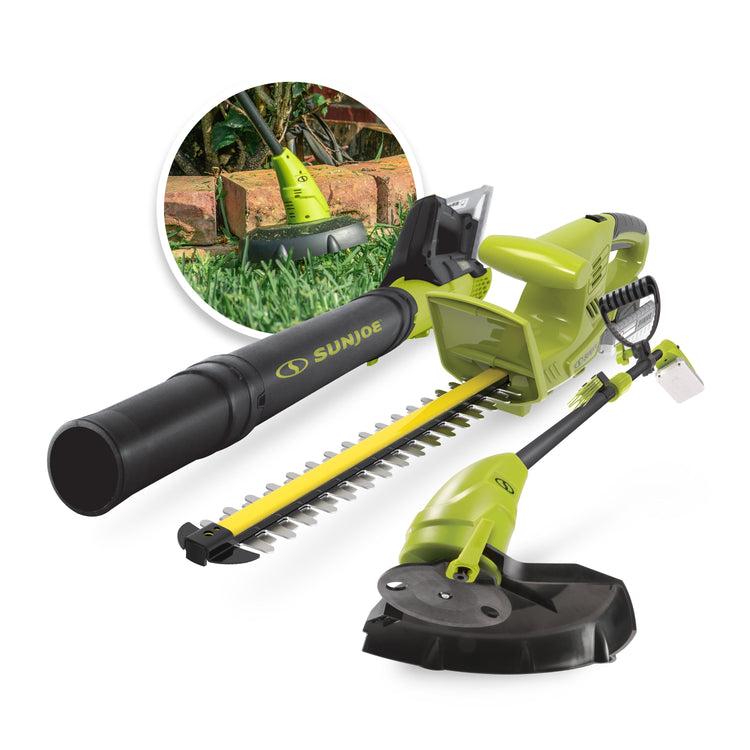 Sun Joe 24-Volt IONMAX Cordless Garden 3-Tools-In-1 Combo Kit | Leaf Blower | Grass Trimmer | Hedge Trimmer | W/ 2 x 2.0-Ah Batteries + Charger
