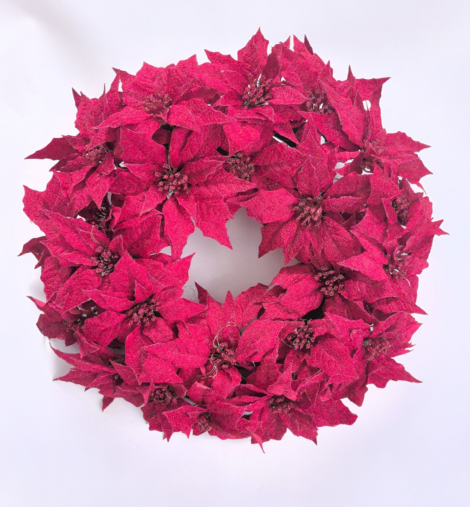 Red poinsettia wreath on a white background