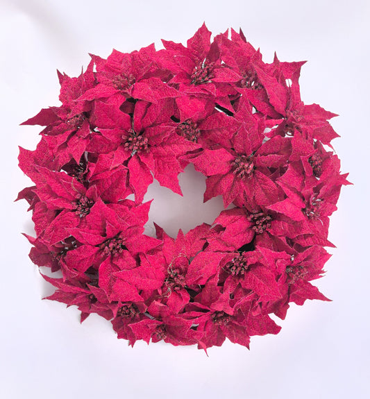 Red poinsettia wreath on a white background