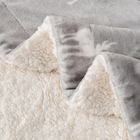 Ultra-Soft Velvet Plush Reversible Sherpa Fleece Blanket - Grey Moose (Throw)