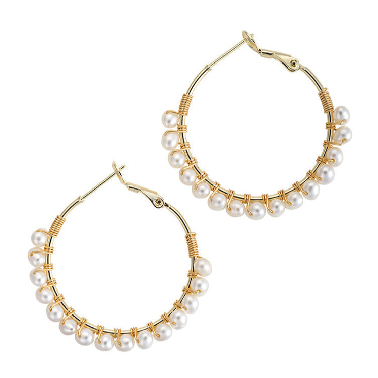 Gold 1.25" Pearl Hoops