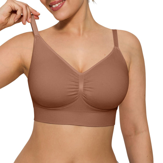 Seamless Comfort Removable Pad Everyday Bra- Slim Strap - Light Brown