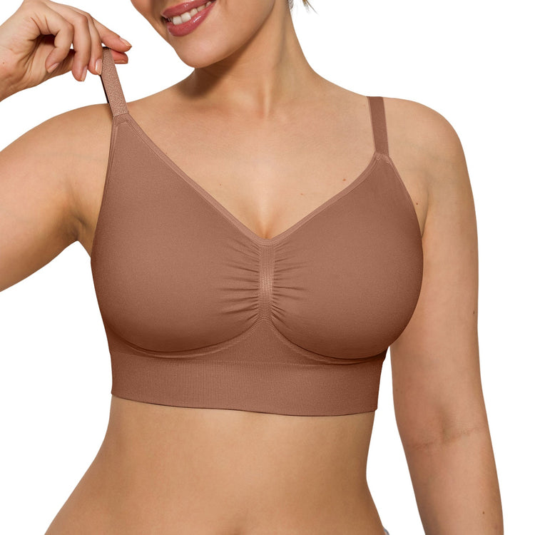 Seamless Comfort Removable Pad Everyday Bra- Slim Strap - Light Brown